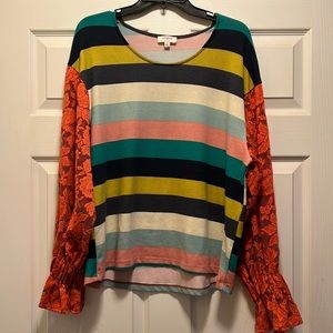 UMGEE Striped Sweater Billowy Boho Lace Sleeves Size Small NWOT